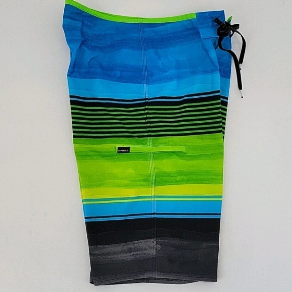 O'Neill Board Shorts Blue & Green Stripe Size 28
